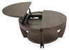 Lyndale 38" Traditional Round Lift Top Coffee Table with Storage and Shelf - Brown Pine|Table à café ronde traditionnelle Lyndale de 38 po avec dessus relevable, rangement et tablette - pin brun