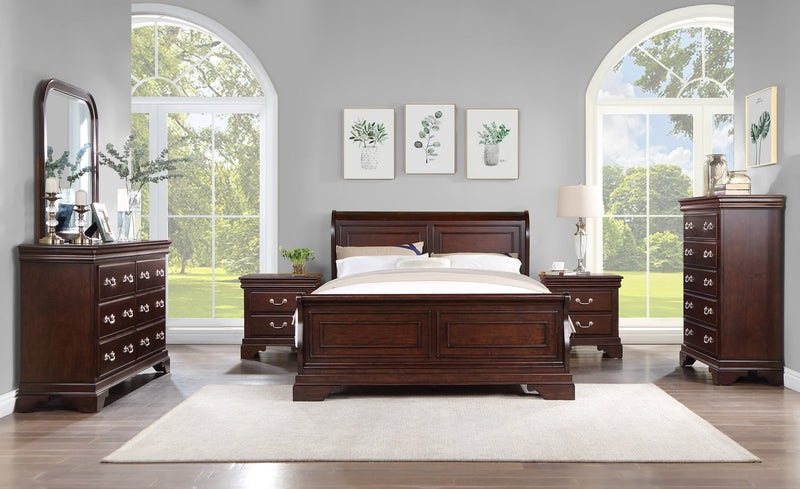 Marco Panel Bed with Headboard & Frame, Cherry Brown - King Size