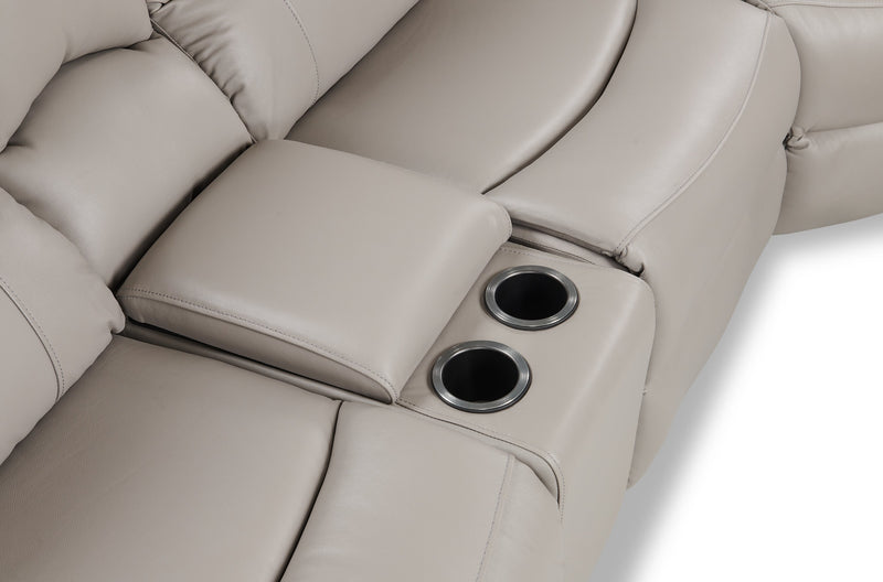 Marcel 6-Piece Genuine Leather Power Reclining Sectional with Storage Console and USB Port - Calm Grey