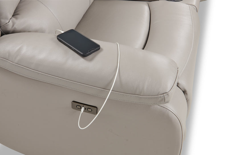 Marcel 6-Piece Genuine Leather Power Reclining Sectional with Storage Console and USB Port - Calm Grey