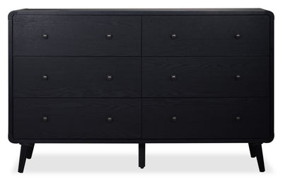 Milan Bedroom 6-Drawer Dresser, Mid-Century Modern, 59"W x 36"H - Black | Commode de chambre à coucher moderne du milieu du 20e siècle Milan de 59 po (l) x 36 po (H) à 6 tiroirs - noire