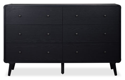 Milan Bedroom 6-Drawer Dresser, Mid-Century Modern, 59"W x 36"H - Black 
