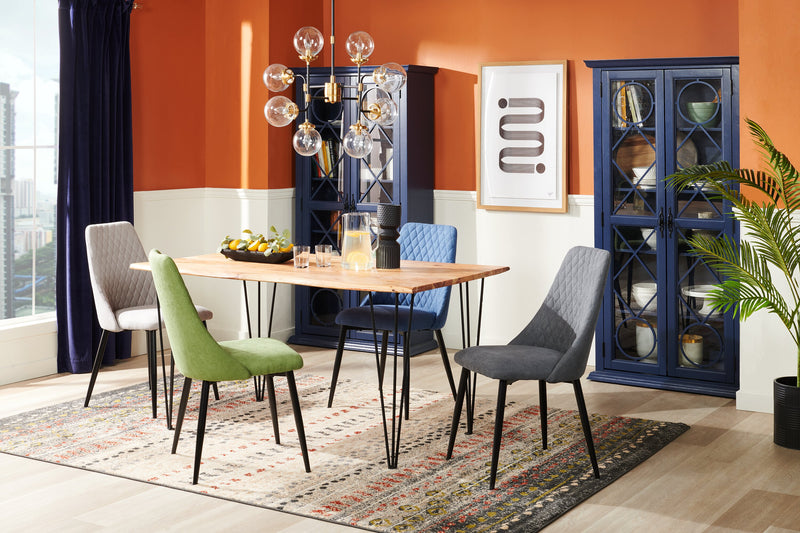Miya Dining Chair with Polyester Fabric, Metal - Navy Blue
