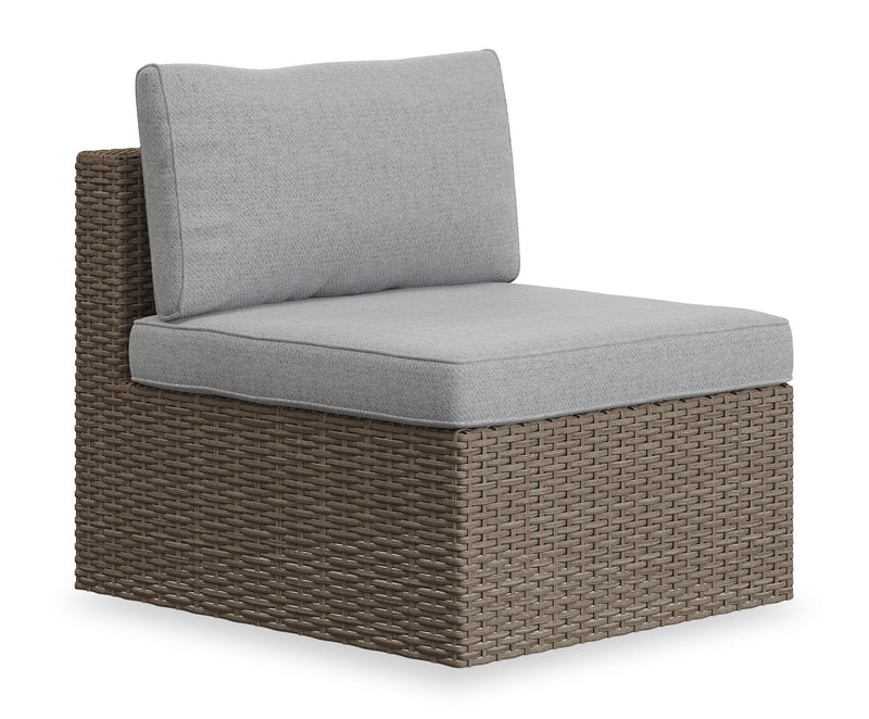 Naples Armless Outdoor Patio Chair - Hand-Woven Resin Wicker, UV & Weather Resistant - Natural/Grey