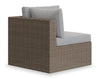 Naples Corner Outdoor Patio Chair - Hand-Woven Resin Wicker, UV & Weather Resistant - Natural/Grey | Fauteuil en coin Naples pour la terrasse à l’extérieur - osier en résine tressé à la main, résistant aux rayons UV et aux intempéries - naturel et gris