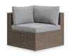 Naples Corner Outdoor Patio Chair - Hand-Woven Resin Wicker, UV & Weather Resistant - Natural/Grey | Fauteuil en coin Naples pour la terrasse à l’extérieur - osier en résine tressé à la main, résistant aux rayons UV et aux intempéries - naturel et gris