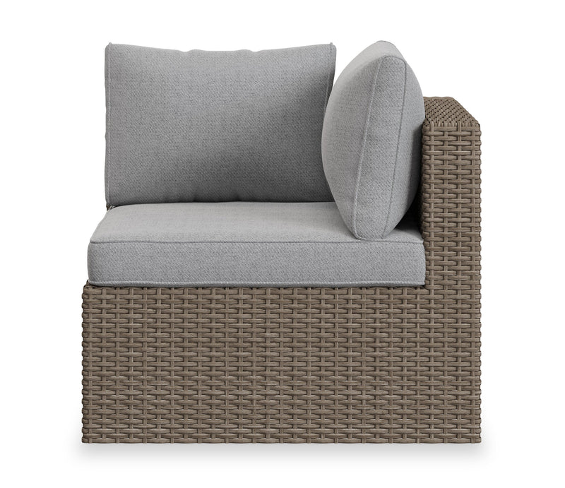 Naples Corner Outdoor Patio Chair - Hand-Woven Resin Wicker, UV & Weather Resistant - Natural/Grey