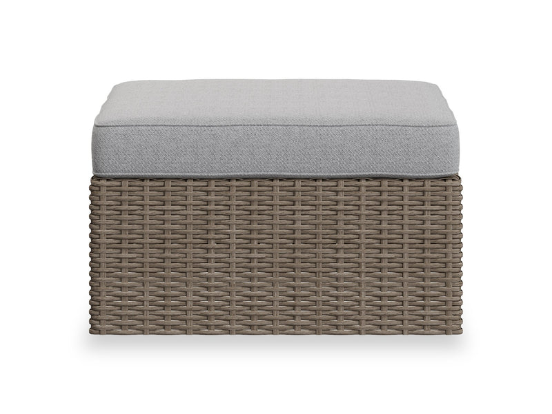 Naples Small Outdoor Patio Ottoman, Set of 2 - Hand-Woven Resin Wicker, UV & Weather Resistant - Natural/Grey