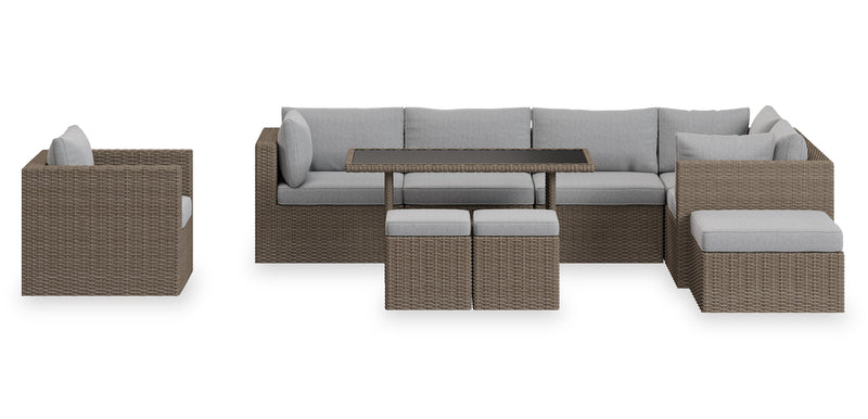 Naples Small Outdoor Patio Ottoman, Set of 2 - Hand-Woven Resin Wicker, UV & Weather Resistant - Natural/Grey