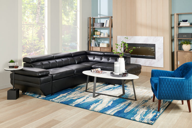 Kort & Co. Nico 51\" Modern Oval Coffee Table - White Sinetered Stone with Dark Grey Metal Legs