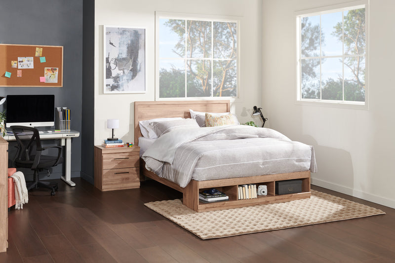 Oakley Platform Bed with Headboard & Storage Frame, Made in Canada, Natural - Queen Size
