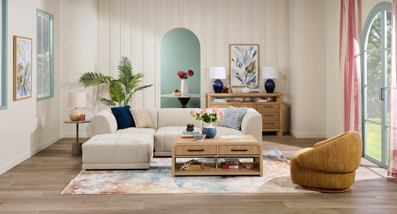 Kort & Co. Oaklyn Modular 4-Piece Fabric Sectional with Ottoman and Tufted Seat Cushions - Beige