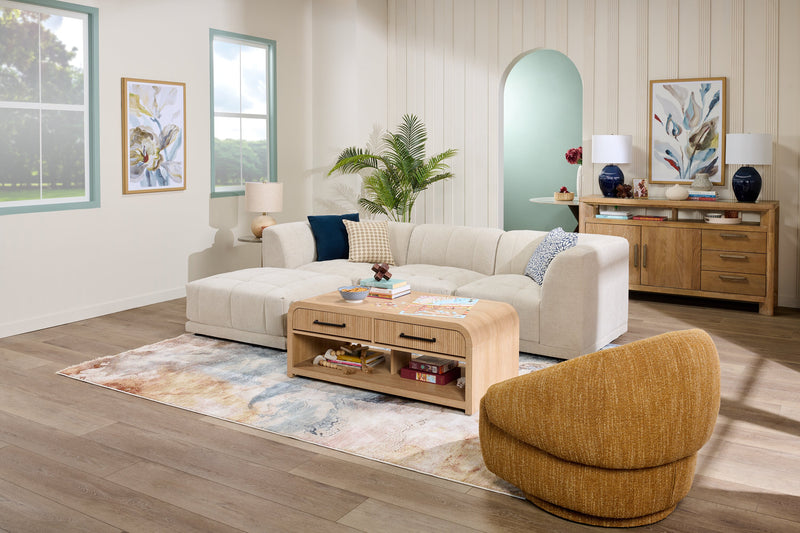 Kort & Co. Oaklyn Modular 4-Piece Fabric Sectional with Ottoman and Tufted Seat Cushions - Beige