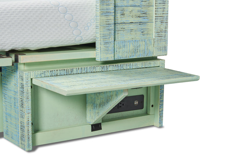 Parker Cabinet Bed with Memory Foam Mattress, Seafoam - Queen Size