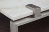 Paradox 48" Modern Coffee Table with Shelf - White Marble Top with Brushed Platinum Frame|Table à café moderne Paradox de 48 po avec tablette - dessus en marbre blanc avec armature platine brossé
