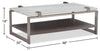 Paradox 48" Modern Coffee Table with Shelf - White Marble Top with Brushed Platinum Frame|Table à café moderne Paradox de 48 po avec tablette - dessus en marbre blanc avec armature platine brossé