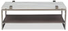 Paradox 48" Modern Coffee Table with Shelf - White Marble Top with Brushed Platinum Frame|Table à café moderne Paradox de 48 po avec tablette - dessus en marbre blanc avec armature platine brossé