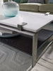 Paradox 48" Modern Coffee Table with Shelf - White Marble Top with Brushed Platinum Frame|Table à café moderne Paradox de 48 po avec tablette - dessus en marbre blanc avec armature platine brossé