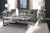 Paradox 48" Modern Coffee Table with Shelf - White Marble Top with Brushed Platinum Frame|Table à café moderne Paradox de 48 po avec tablette - dessus en marbre blanc avec armature platine brossé