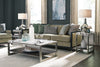 Paradox 48" Modern Coffee Table with Shelf - White Marble Top with Brushed Platinum Frame|Table à café moderne Paradox de 48 po avec tablette - dessus en marbre blanc avec armature platine brossé