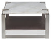 Paradox 48" Modern Coffee Table with Shelf - White Marble Top with Brushed Platinum Frame|Table à café moderne Paradox de 48 po avec tablette - dessus en marbre blanc avec armature platine brossé