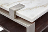 Paradox 22" Modern End Table with Shelf - White Marble Top with Brushed Platinum Frame|Table de bout moderne Paradox de 22 po avec tablette - dessus en marbre blanc avec armature platine brossé