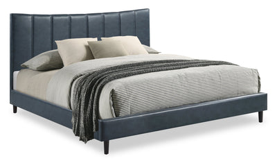 Paseo Platform Bed in Navy Vegan-Leather Fabric - King Size  | Lit plateforme rembourré Paseo en tissu de cuir végétalien bleu marine - format très grand lit