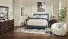 Paseo Platform Bed in Navy Vegan-Leather Fabric - Queen Size  | Lit plateforme rembourré Paseo en tissu de cuir végétalien bleu marine - format grand lit