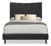 Paseo Platform Bed in Black Vegan-Leather Fabric - Full Size | Lit plateforme rembourré Paseo en tissu de cuir végétalien noire - format lit double