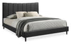 Paseo Platform Bed in Black Vegan-Leather Fabric - King Size | Lit plateforme rembourré Paseo en tissu de cuir végétalien noire - format très grand lit