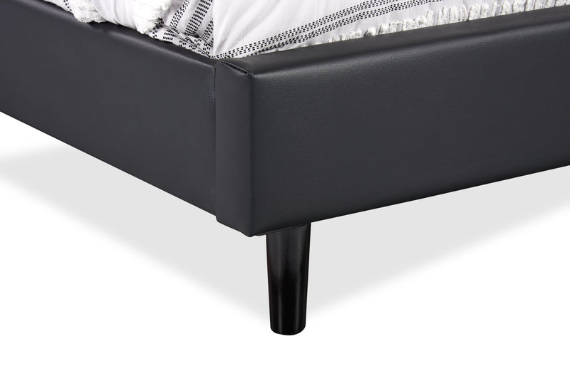 Paseo Platform Bed in Black Vegan-Leather Fabric - Queen Size