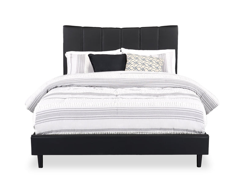 Paseo Platform Bed in Black Vegan-Leather Fabric - Queen Size