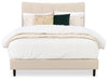 Paseo Platform Bed in Taupe Vegan-Leather Fabric - Queen Size | Lit plateforme rembourré Paseo en tissu de cuir végétalien taupe - format grand lit