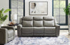 Scott Living Prescott 88.5" Genuine Leather Power Reclining Sofa with Power Headrests - Grey | Sofa à inclinaison électrique Prescott de Scott Living de 88,5 po en cuir véritable avec appuie-têtes électriques - gris