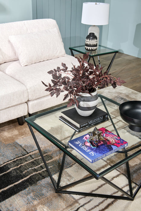 Prism 31.5\" Modern Glass Top Coffee Table – Glass with Metal Base 