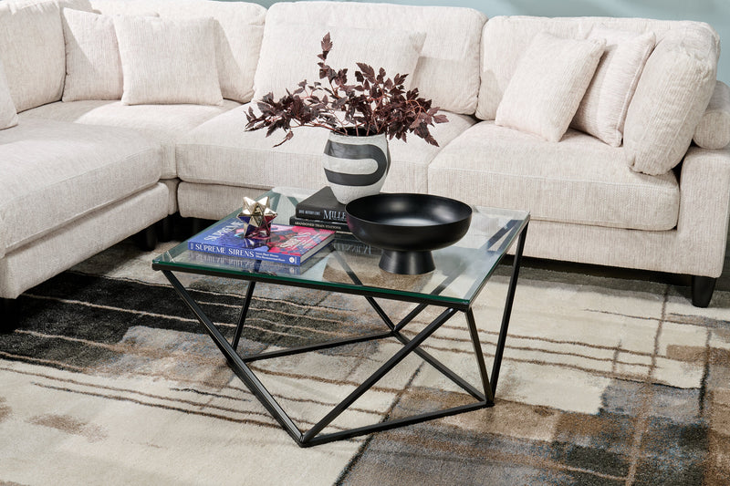 Prism 31.5\" Modern Glass Top Coffee Table – Glass with Metal Base 