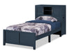 Quinn Platform Bed with Bookcase Headboard, Built-in Desk & Stool, Blue - Twin Size | Lit plateforme Quinn avec tête de lit bibliothèque, bureau intégré et tabouret, bleu - format lit simple