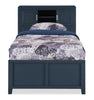 Quinn Platform Bed with Bookcase Headboard, Built-in Desk & Stool, Blue - Twin Size | Lit plateforme Quinn avec tête de lit bibliothèque, bureau intégré et tabouret, bleu - format lit simple