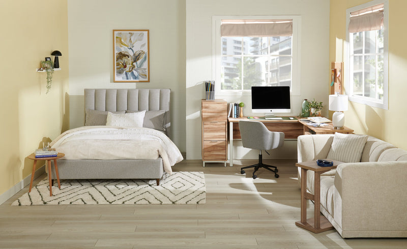 Kort & Co. Rain Upholstered Platform Bed in Light Grey Fabric, Tufted - Full Size