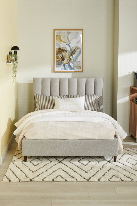 Kort & Co. Rain Upholstered Platform Bed in Light Grey Fabric, Tufted - Full Size
