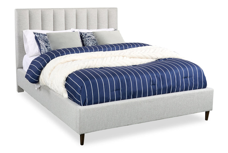 Kort & Co. Rain Upholstered Platform Bed in Light Grey Fabric, Tufted - Queen Size