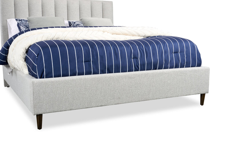 Kort & Co. Rain Upholstered Platform Bed in Light Grey Fabric, Tufted - Queen Size