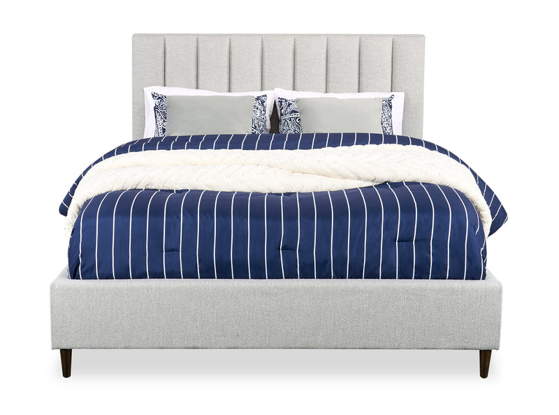 Kort & Co. Rain Upholstered Platform Bed in Light Grey Fabric, Tufted - Queen Size