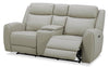 Reign 78" Top-Grain Genuine Leather Power Reclining Loveseat with Console - Deltona Moonshine Taupe | Causeuse à inclinaison électrique Reign de 78 po en cuir véritable de qualité supérieure avec console - taupe clair de lune Deltona