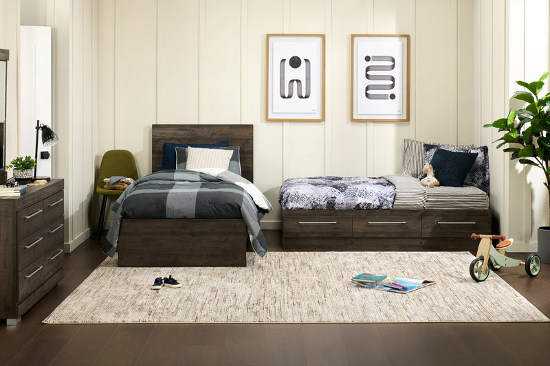 Riley Mates Bed with 3-Drawer Storage for Kids, Made in Canada, Grey - Twin Size
