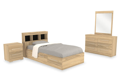 Riley Mates Bed 6pc Set with Bookcase Headboard, Dresser, Mirror & Nightstand, Natural - Twin Size | Ensemble lit matelot Riley 6 pièces avec tête de lit bibliothèque, commode, miroir et table de nuit, naturel - format lit simple