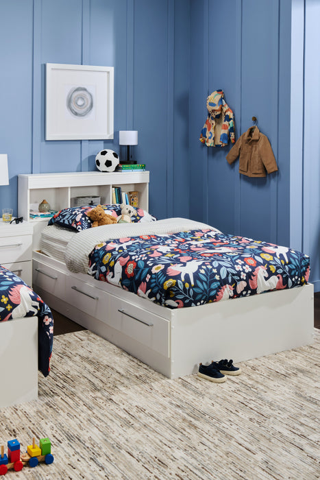 Riley Mates Bed with Bookcase Headboard Set for Kids, Made in Canada, White - Twin Size