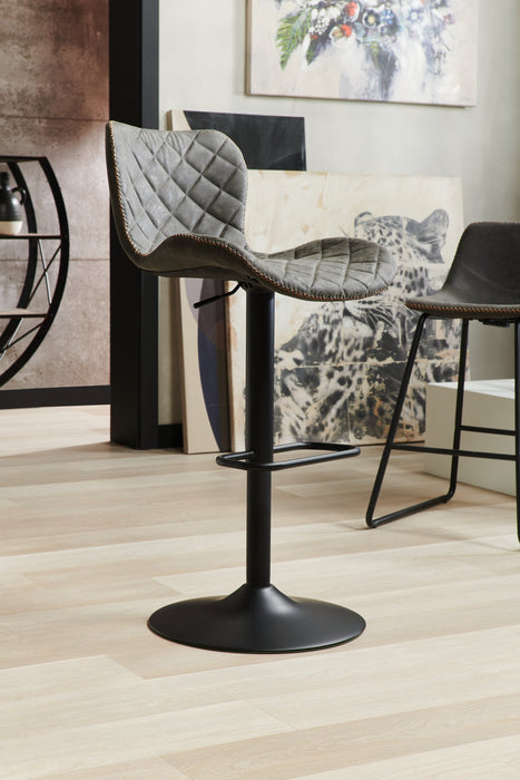 Seth Barstool with Swivel & Adjustable Seat, Vegan Leather Fabric, 23-31\"H, Metal - Grey
