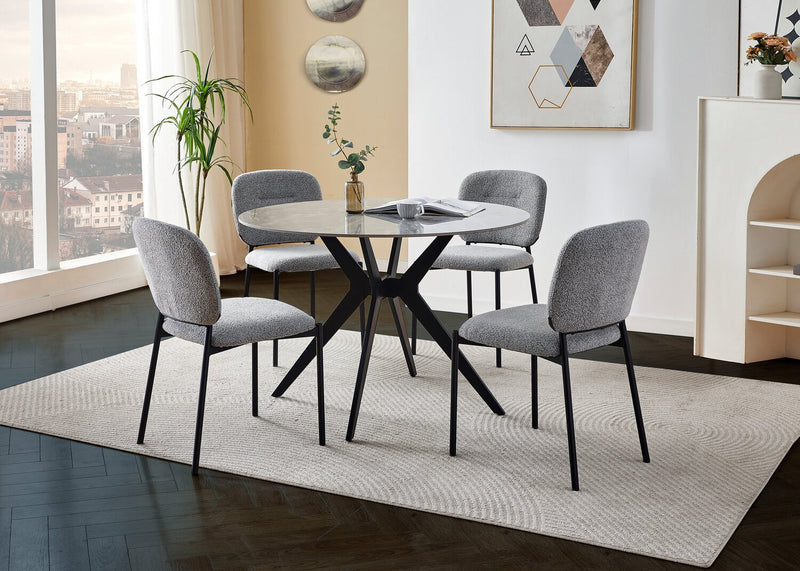 Luka Dining Chair with Boucle Fabric, Metal - Grey