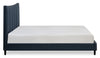 Paseo Platform Bed in Navy Vegan-Leather Fabric - Queen Size  | Lit plateforme rembourré Paseo en tissu de cuir végétalien bleu marine - format grand lit